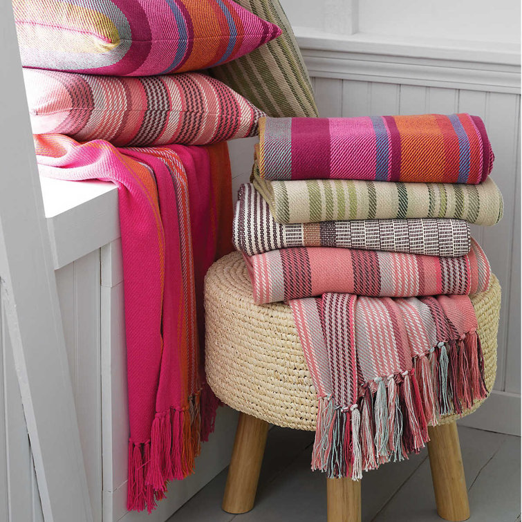 Colorful Cotton Lumbar Pillow with Fringed Edges