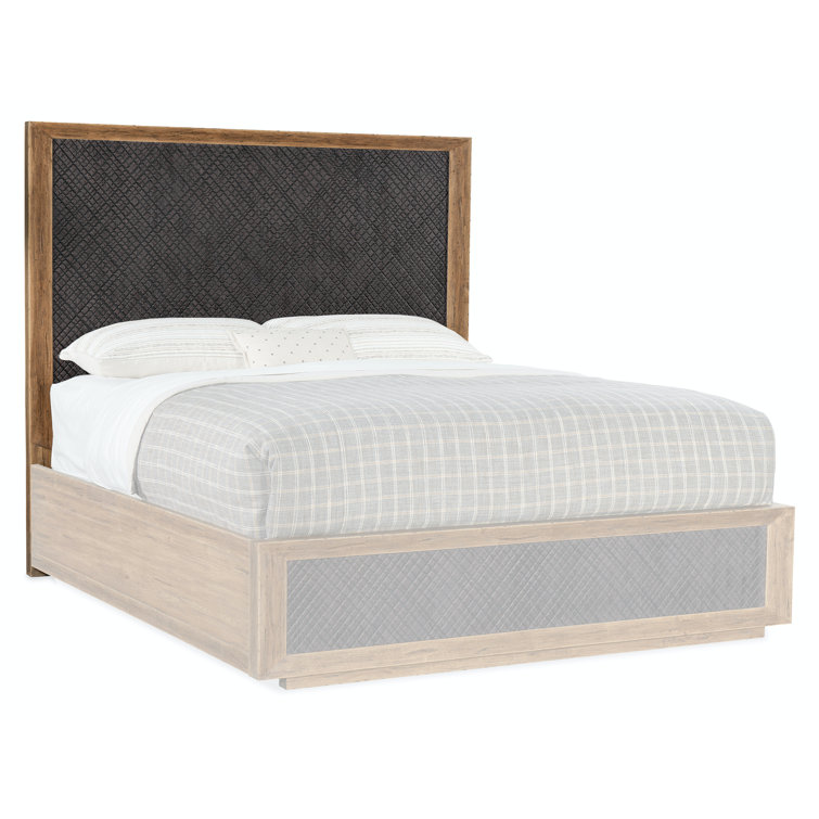 Big Sky King Bed with Charcoal Furrowed Bark Headboard and Pecky Hickory Veneers