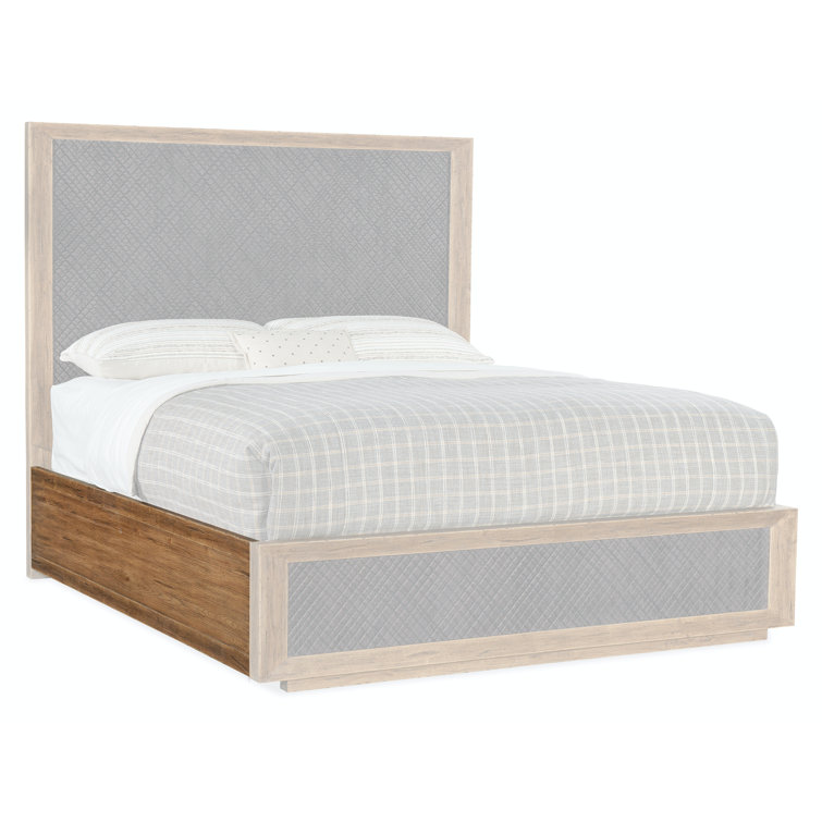 Big Sky King Bed with Charcoal Furrowed Bark Headboard and Pecky Hickory Veneers