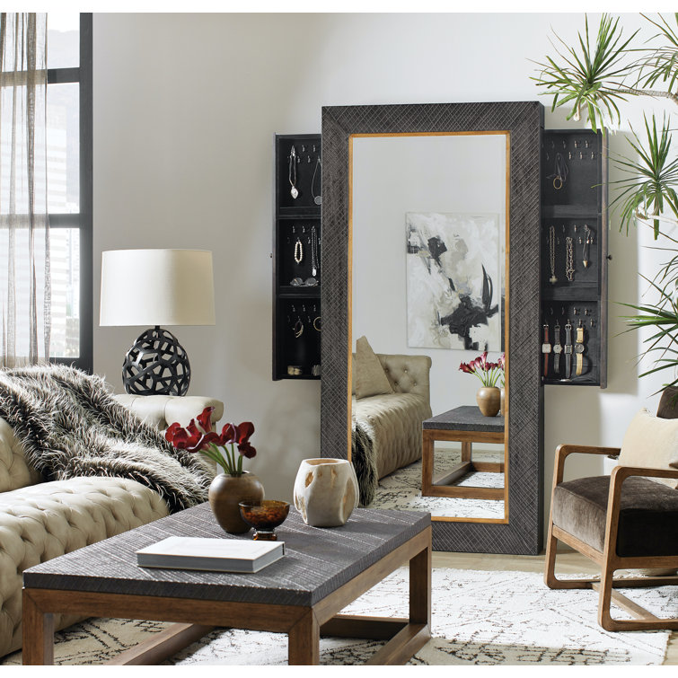 Big Sky Charcoal Wood and Resin Floor Mirror with Jewelry Storage