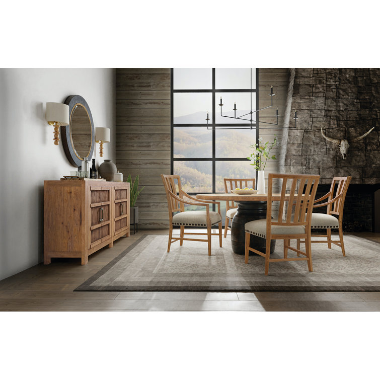 Vintage Natural Wood and Fabric Upholstered Arm Chair