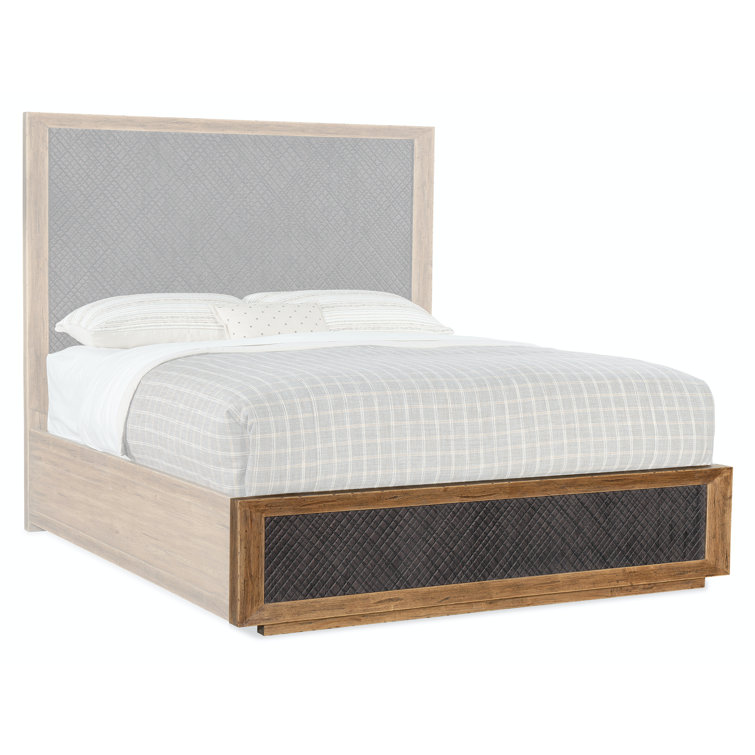 Big Sky King Bed with Charcoal Furrowed Bark Headboard and Pecky Hickory Veneers
