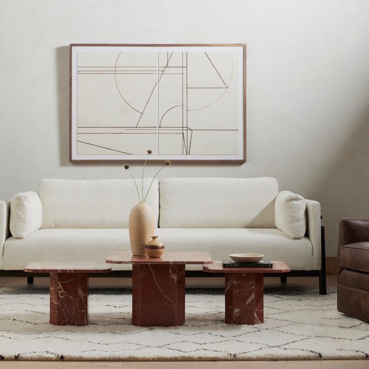 Rustic Walnut Framed Abstract Geometric Canvas Art - 30" x 20"