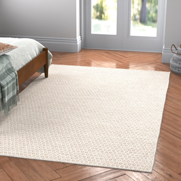 Ivory Geometric Flat Woven Wool Area Rug 5' x 8'