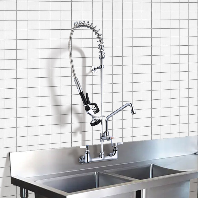 36" Stainless Steel Wall Mount Kitchen Faucet with Pull-out Spray