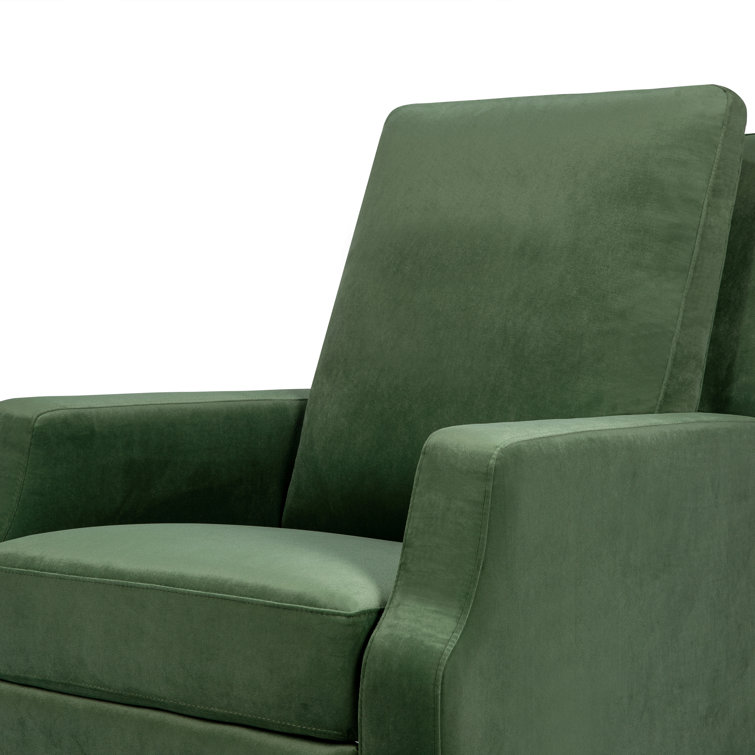 Forest Green Velvet Swivel Recliner with Light Wood Base