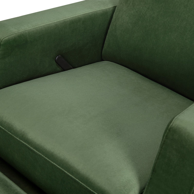 Forest Green Velvet Swivel Recliner with Light Wood Base