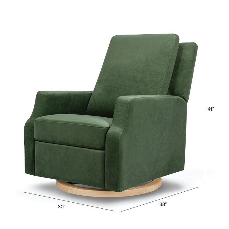 Forest Green Velvet Swivel Recliner with Light Wood Base