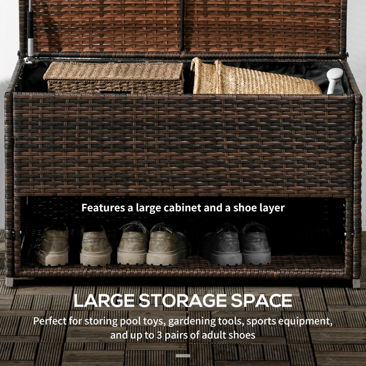Brown Wicker Outdoor Deck Box with Shoe Storage