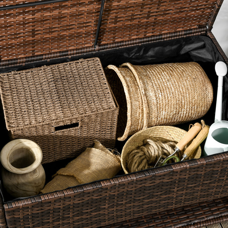 Brown Wicker Outdoor Deck Box with Shoe Storage