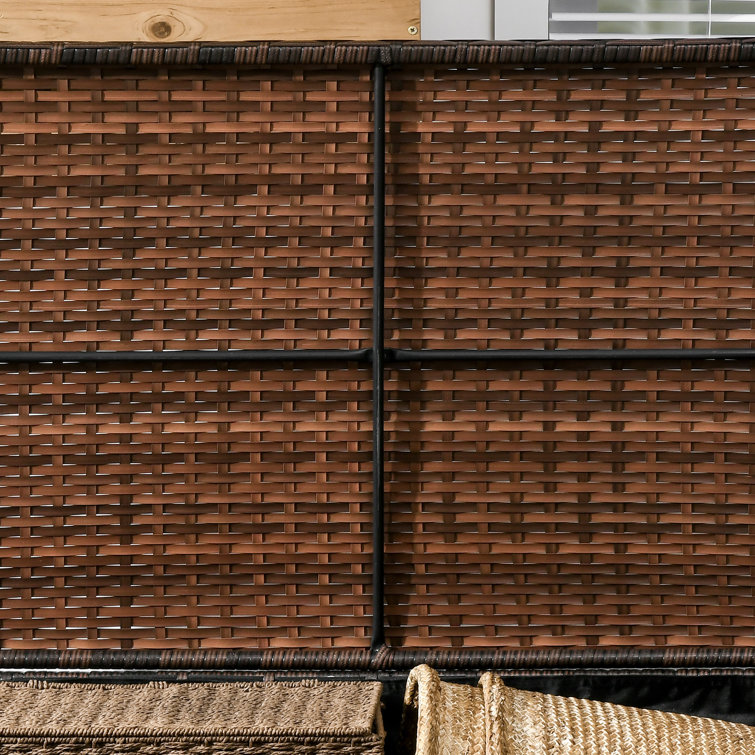 Brown Wicker Outdoor Deck Box with Shoe Storage