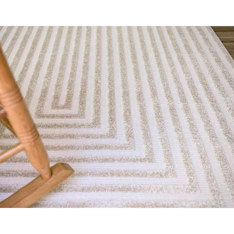 Beige Geometric 5' x 8' Synthetic Outdoor Area Rug