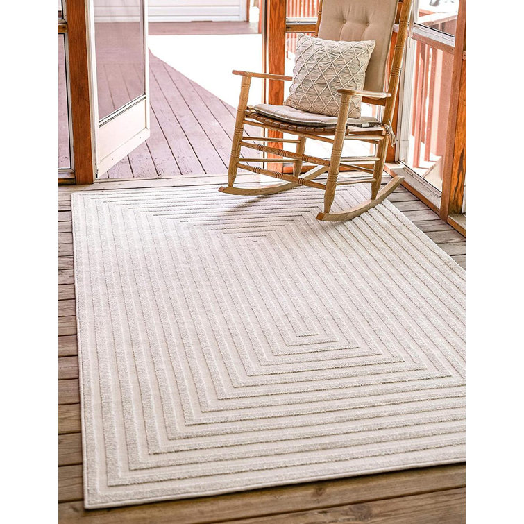 Beige Geometric 5' x 8' Synthetic Outdoor Area Rug