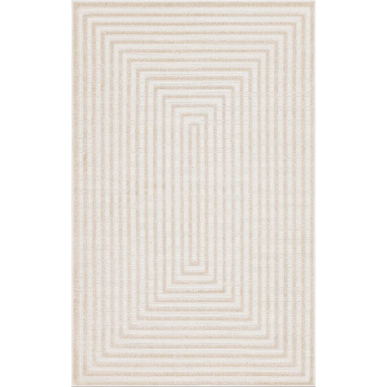 Beige Geometric 5' x 8' Synthetic Outdoor Area Rug