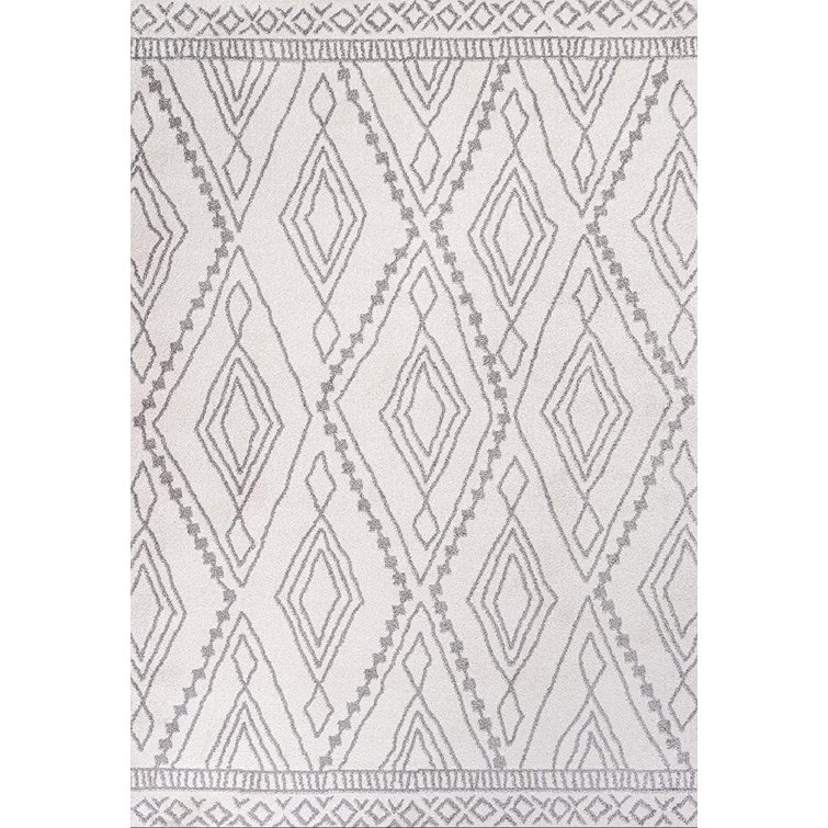 Ivory and Gray Trellis Synthetic Easy-Care Area Rug - 5' x 8'
