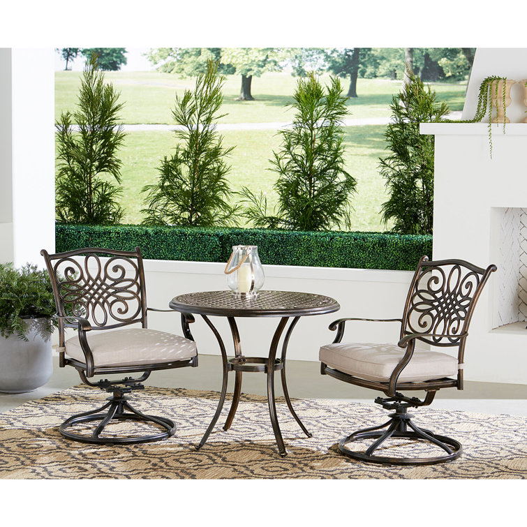Bronze 3-Piece Patio Set with Swivel Rockers and Cast-Top Table