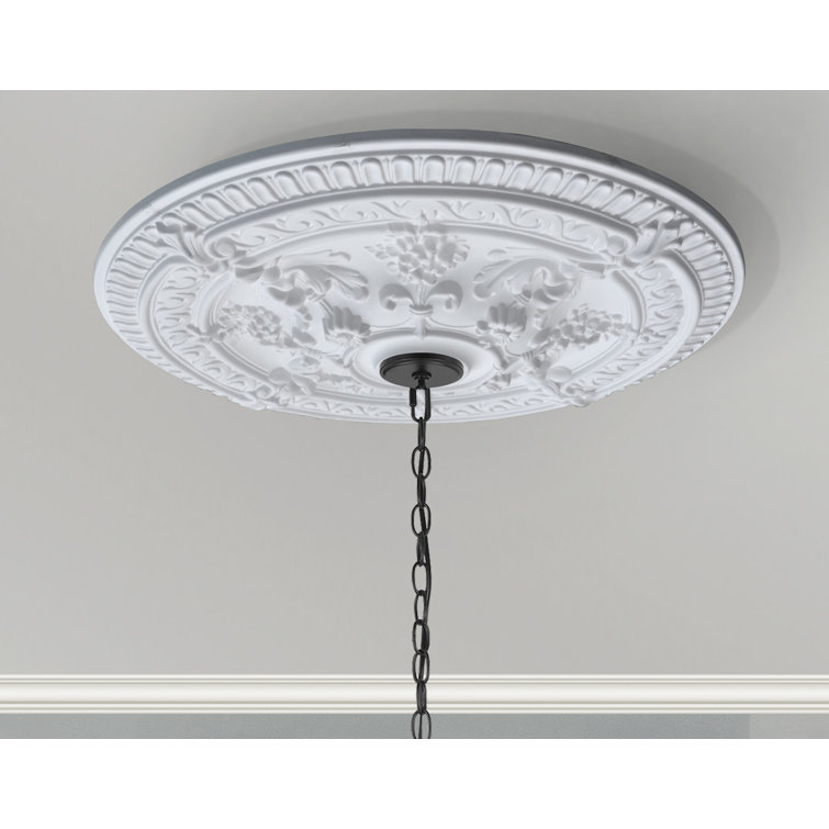 White Floral Scroll 28" Ceiling Medallion