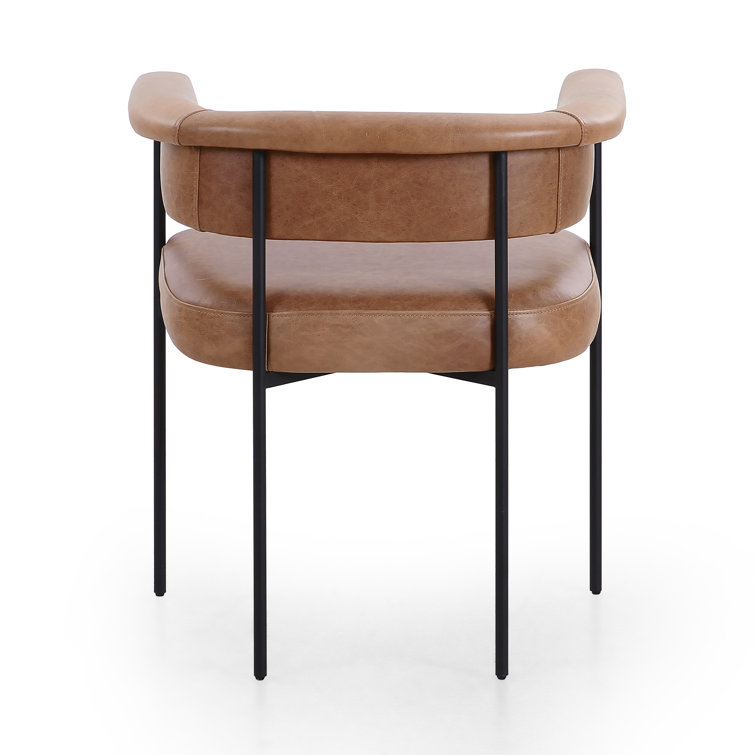 Chaps Saddle Brown Leather Upholstered Arm Chair with Metal Frame