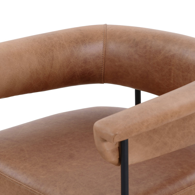 Chaps Saddle Brown Leather Upholstered Arm Chair with Metal Frame