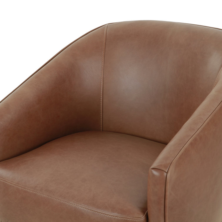 Beige Contemporary Leather-Wood Upholstered Arm Chair 25"W