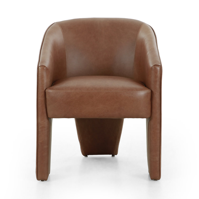 Beige Contemporary Leather-Wood Upholstered Arm Chair 25"W