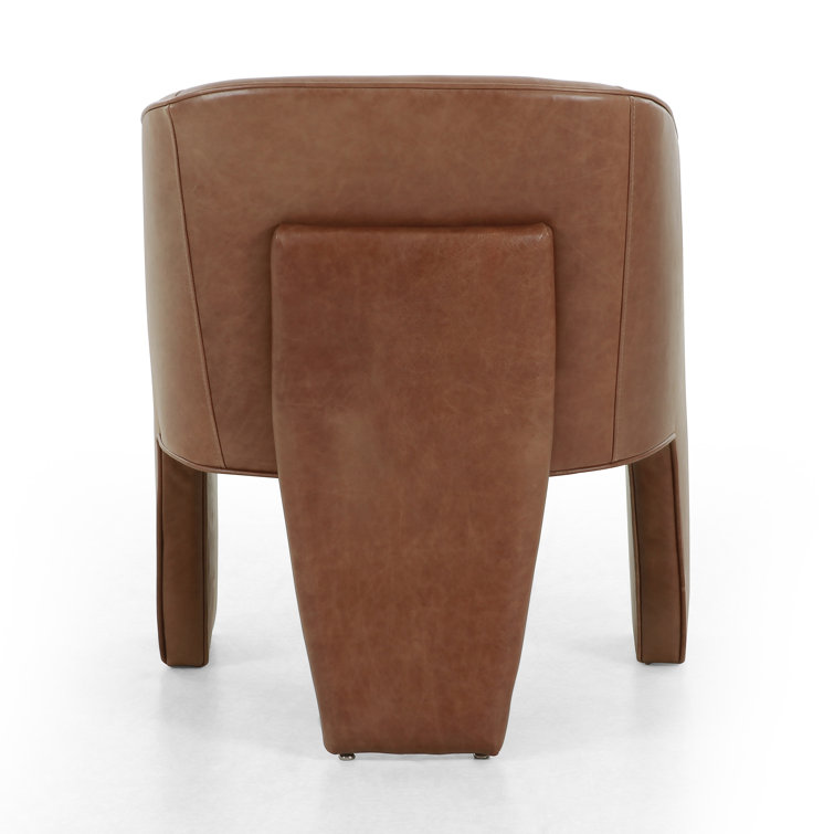 Beige Contemporary Leather-Wood Upholstered Arm Chair 25"W