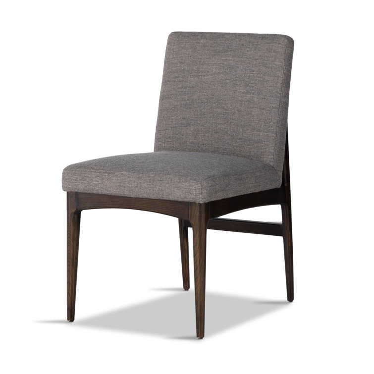 Gray Linen Upholstered Side Chair with Wood Frame