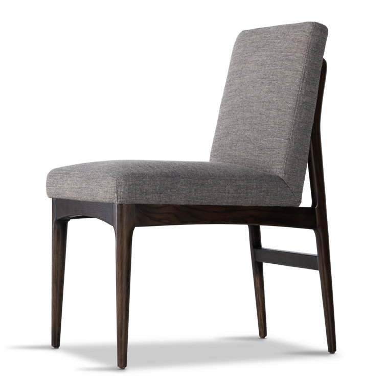 Gray Linen Upholstered Side Chair with Wood Frame
