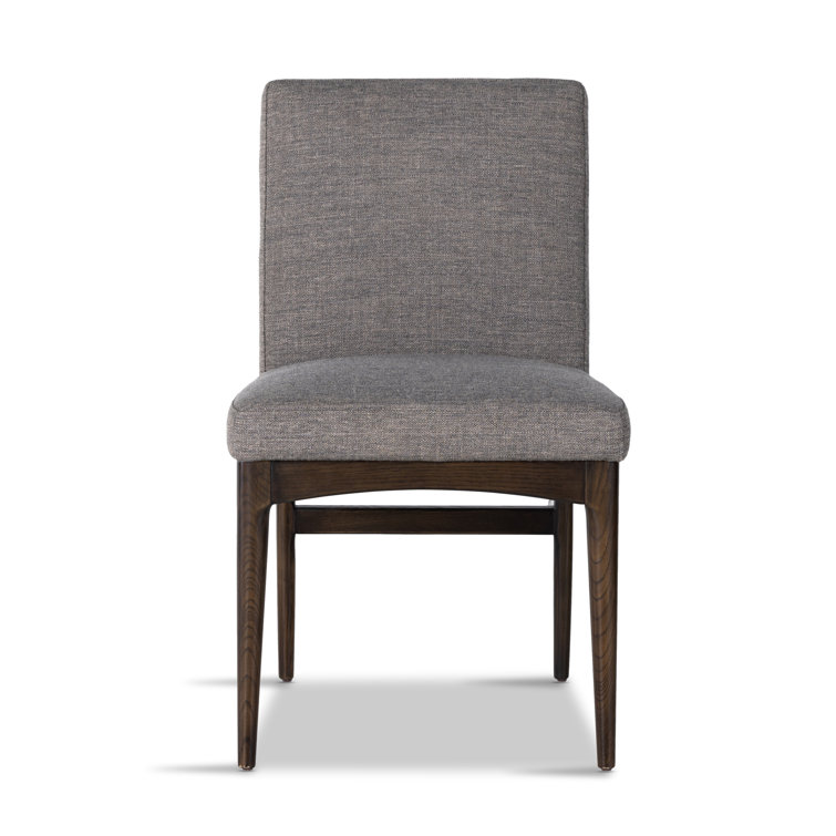 Gray Linen Upholstered Side Chair with Wood Frame
