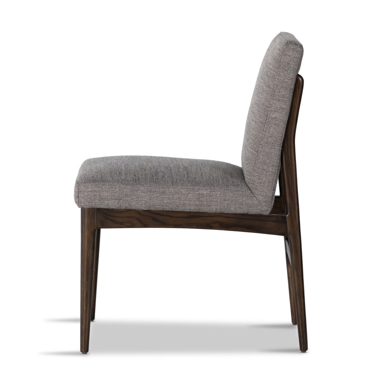 Gray Linen Upholstered Side Chair with Wood Frame