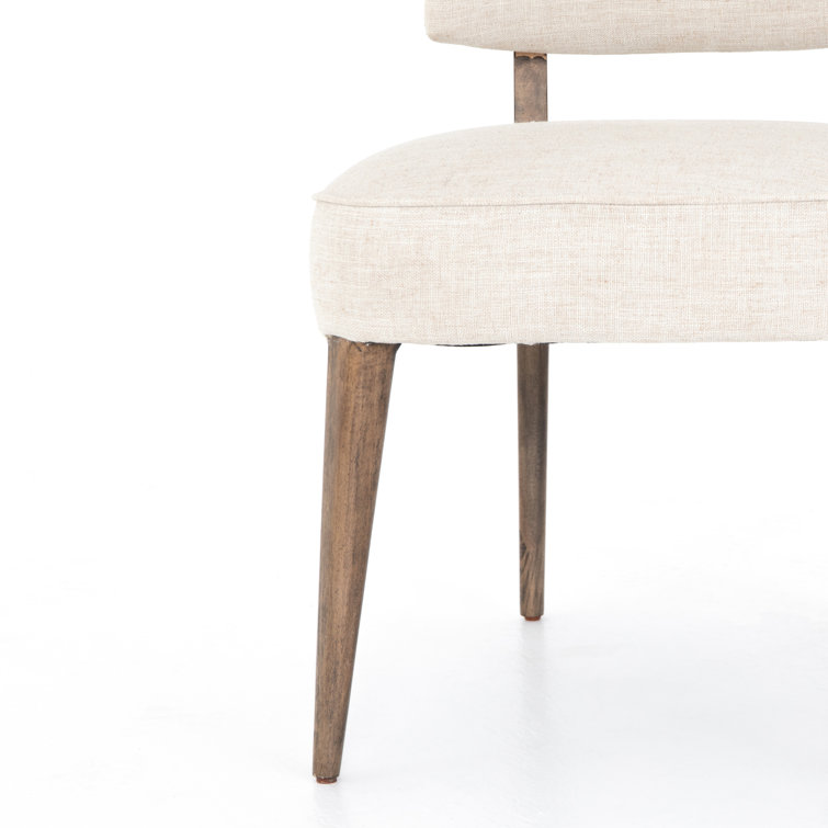 Cambric Ivory Upholstered Linen Side Chair with Wood Legs
