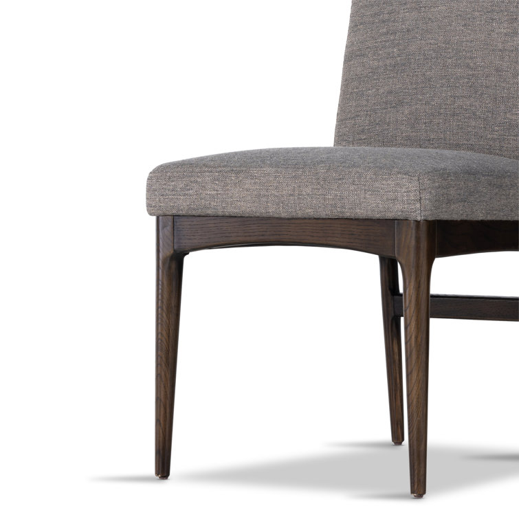Gray Linen Upholstered Side Chair with Wood Frame