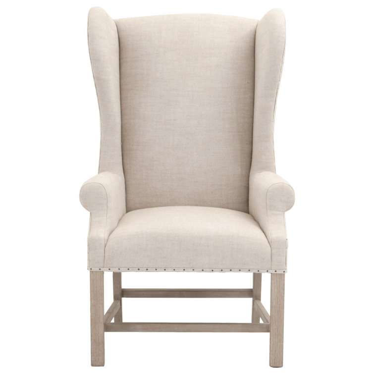 Regal Bisque French Linen Wingback Chair with Natural Gray Wood Legs