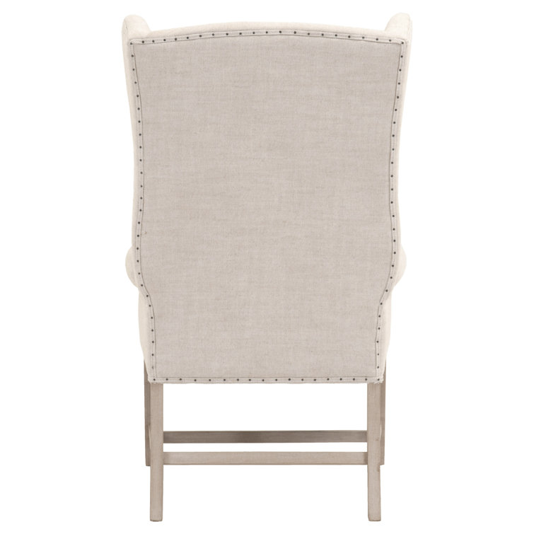 Regal Bisque French Linen Wingback Chair with Natural Gray Wood Legs