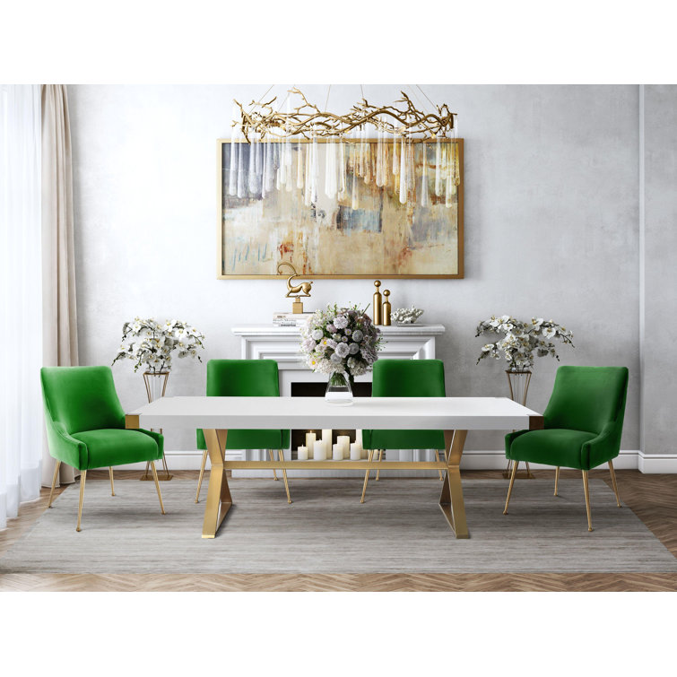 Elegant Green Velvet Upholstered Side Chair with Gold Metal Legs