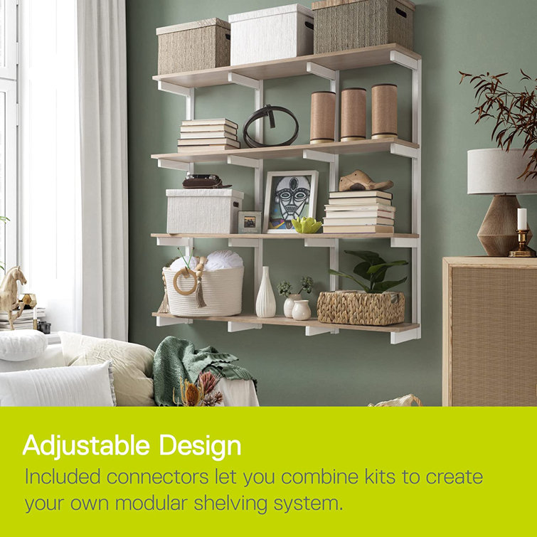 Light Oak 4-Tier Adjustable Floating Wall Shelves
