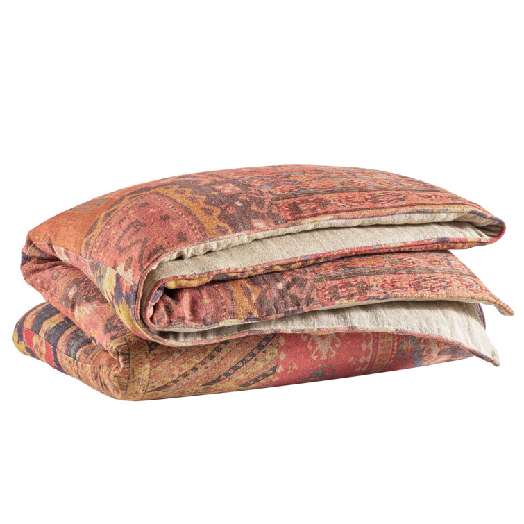Anatolia Inspired Patchwork Linen Full/Queen Duvet Cover in Earth Tones