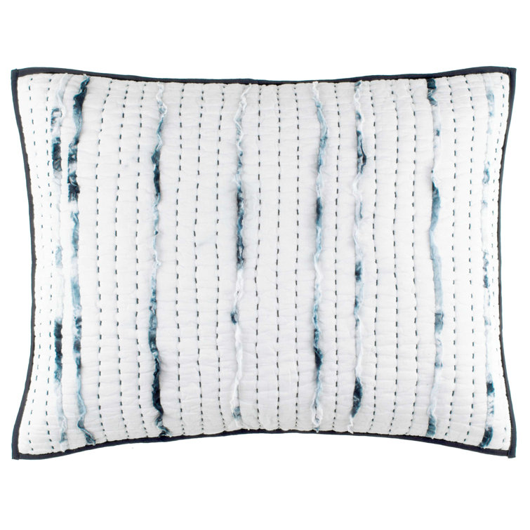 Standard White and Indigo Cotton Kantha Stitched Sham