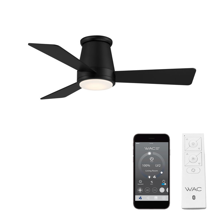 Matte Black Smart Flush Mount Ceiling Fan with LED Light and Remote