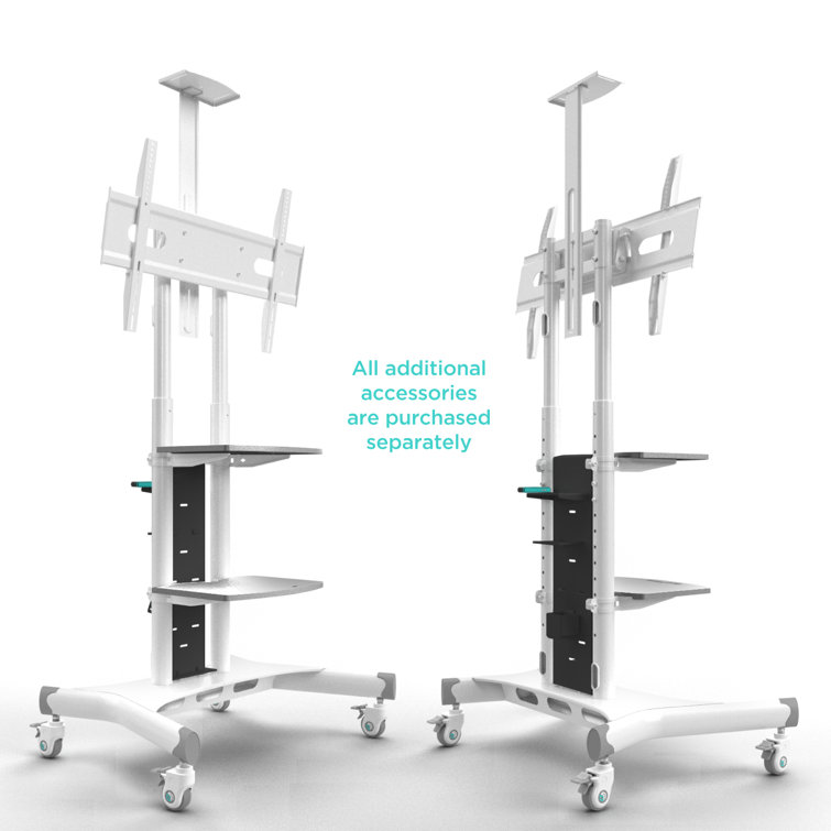 Sleek White Rolling TV Stand for 50" Screens with Adjustable Shelves