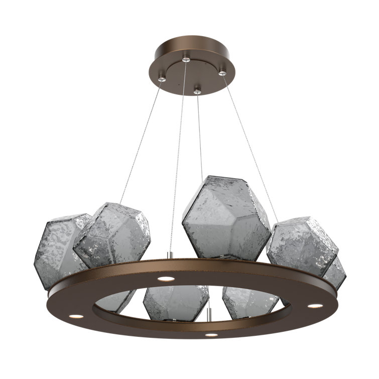 Flat Bronze Drum Chandelier with Hand-Blown Glass Gems