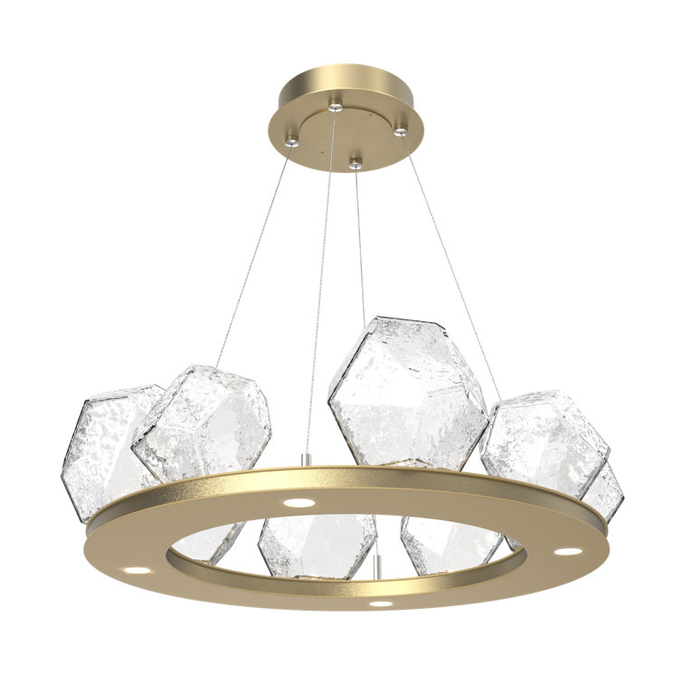 Gilded Brass and Crystal LED Ring Chandelier