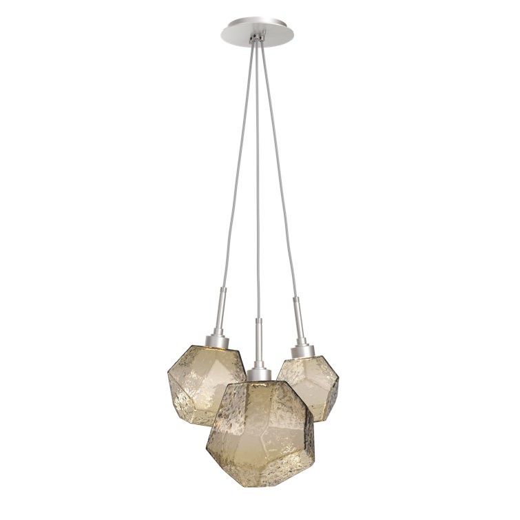 Gem 3-Light LED Cluster Pendant in Silver and Bronze Glass