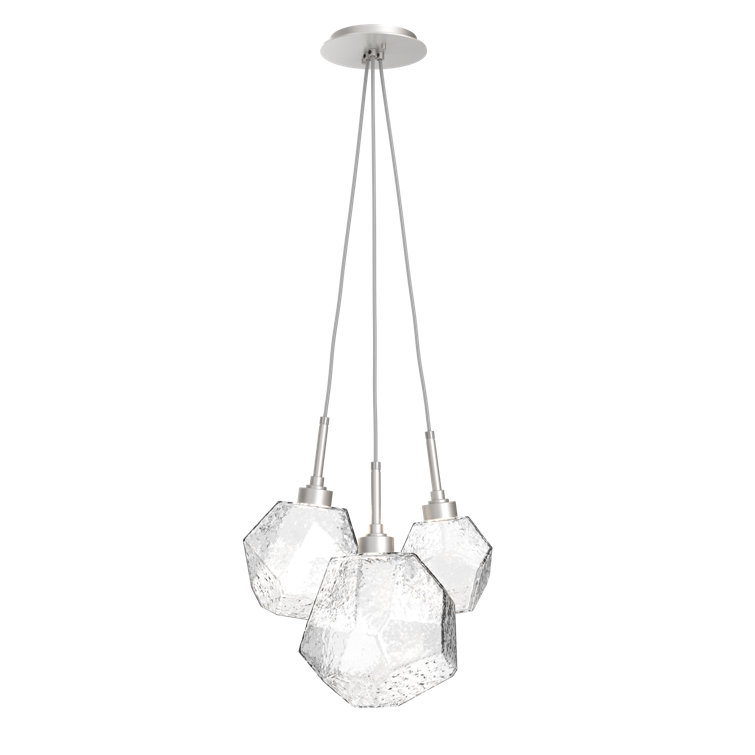 Eclat Trio LED Cluster Pendant in Metallic Beige Silver with Clear Glass Shades