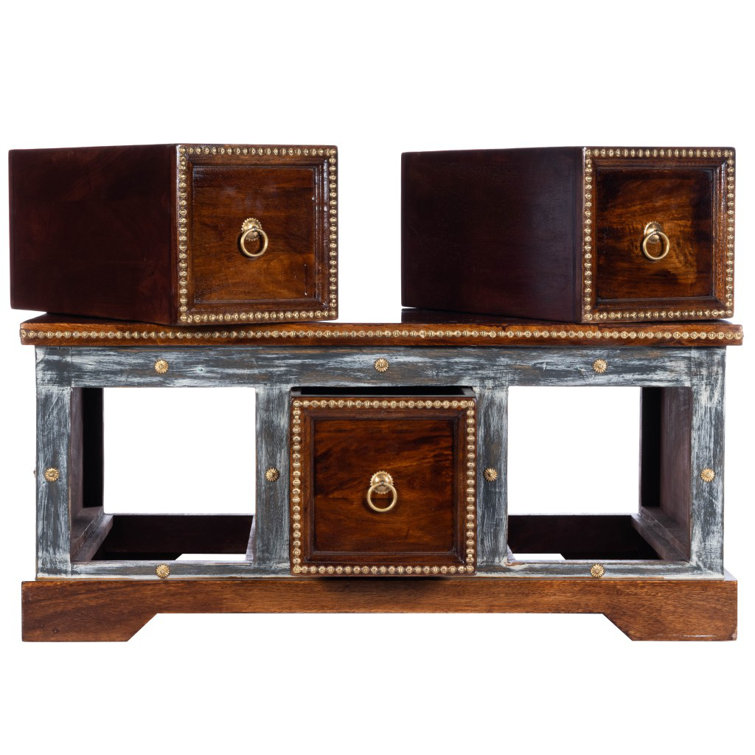Handcrafted Mango Wood and Brass Storage Coffee Table