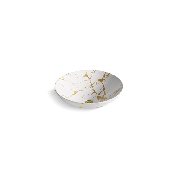 Aureus White and Gold Ceramic Semi-Recessed Vessel Sink