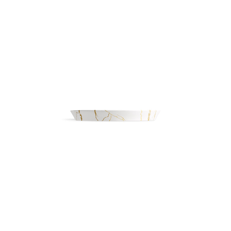 White and Gold Ceramic Square Vessel Bathroom Sink