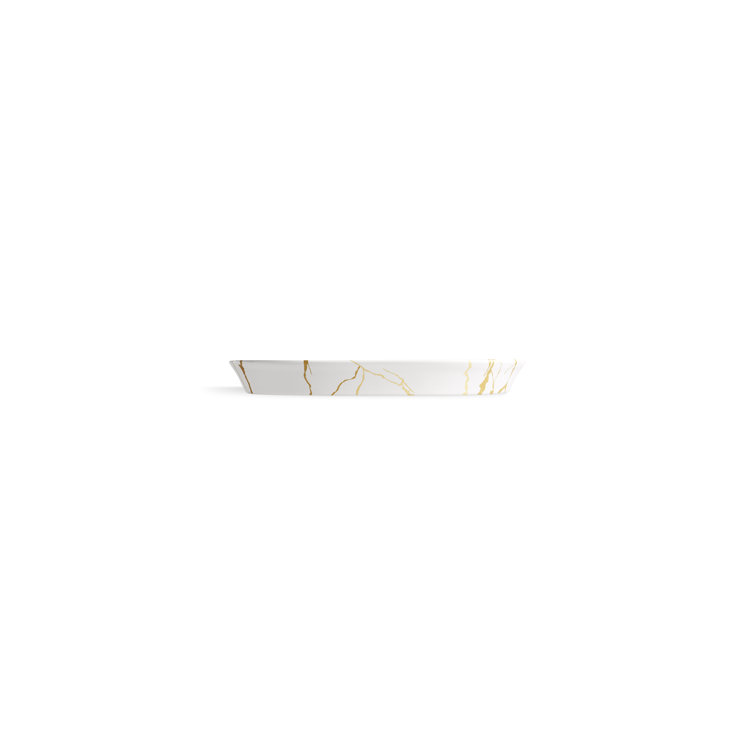 Aureus White and Gold Ceramic Semi-Recessed Vessel Sink