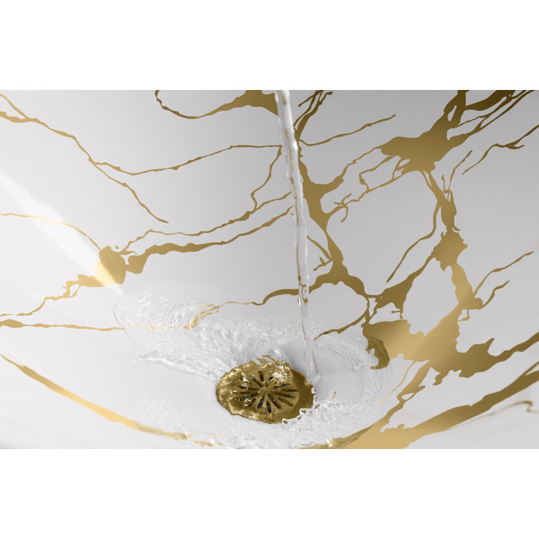 Aureus White and Gold Ceramic Semi-Recessed Vessel Sink