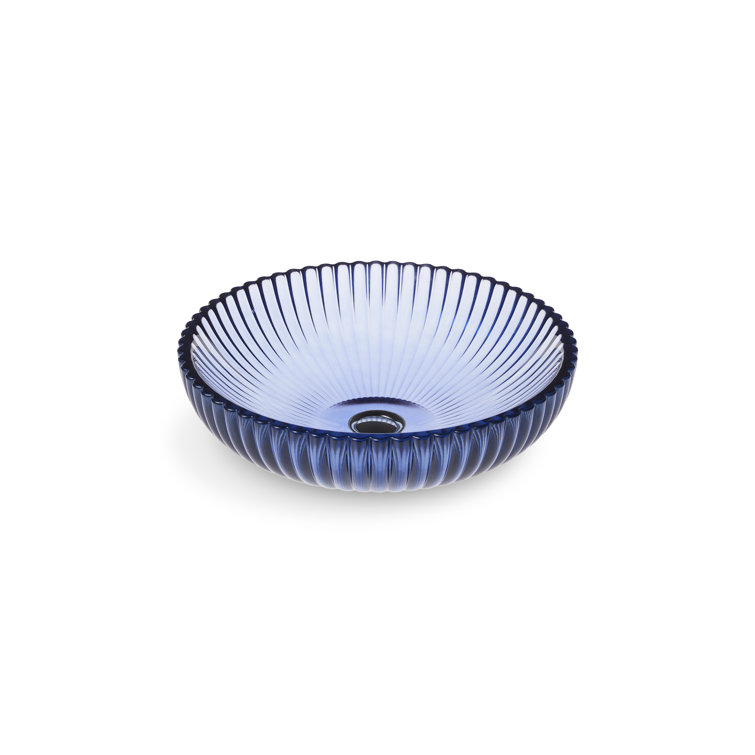 Translucent Sapphire Ribbed Glass Vessel Sink
